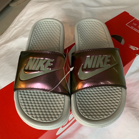 nike iridescent slides